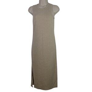 Pink Rose Sleeveless Ribbed Beige Midi Tank Dress Women Size M With Side Slit